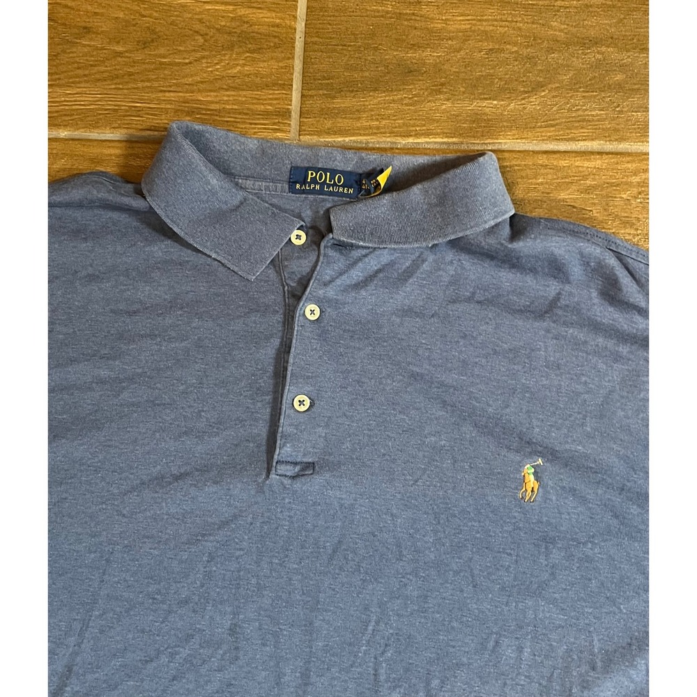 Polo Ralph Lauren Mens 4XB Blue Heather Short Sleeve Pony Logo Polo Shirt